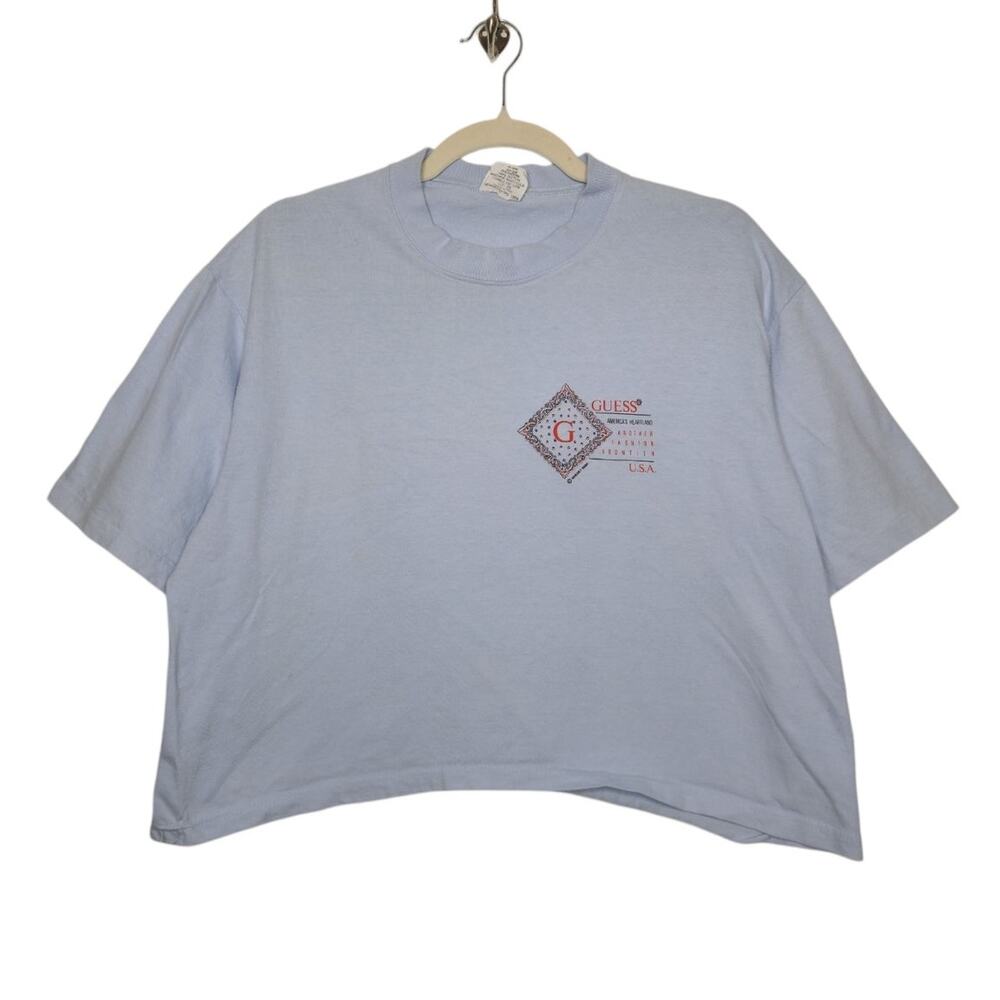 Vintage Guess Crop Shirt Double Sided Baby Blue 89 One Size Single Stitch